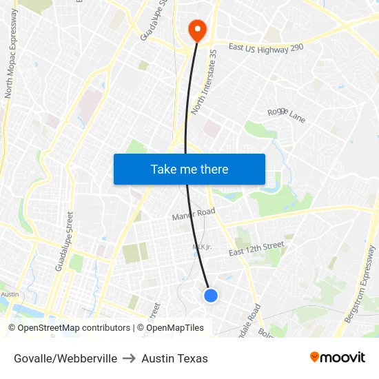 Govalle/Webberville to Austin Texas map