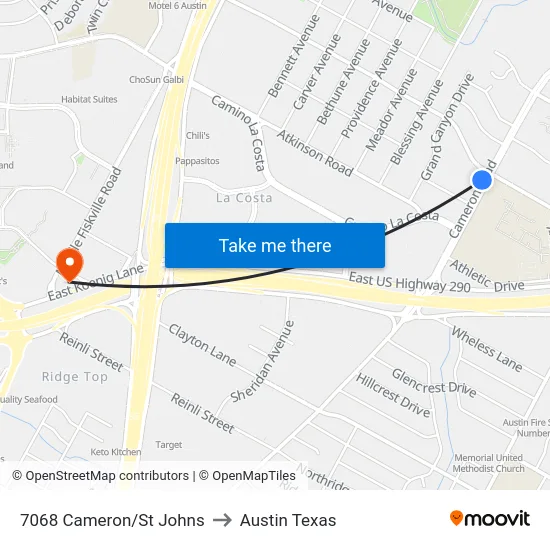 7068 Cameron/St Johns to Austin Texas map