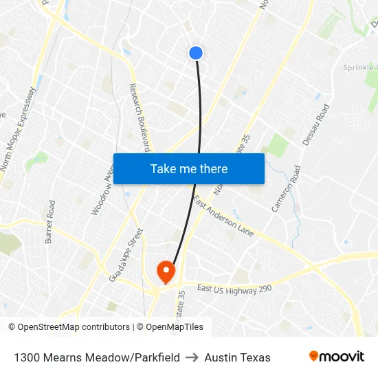 1300 Mearns Meadow/Parkfield to Austin Texas map