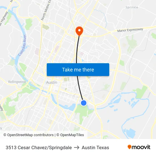 3513 Cesar Chavez/Springdale to Austin Texas map