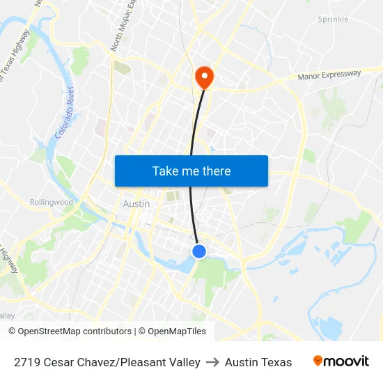 2719 Cesar Chavez/Pleasant Valley to Austin Texas map