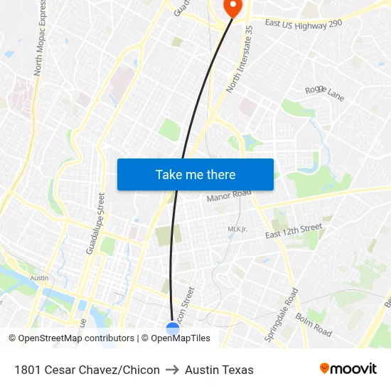 1801 Cesar Chavez/Chicon to Austin Texas map