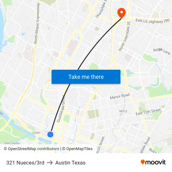 321 Nueces/3rd to Austin Texas map