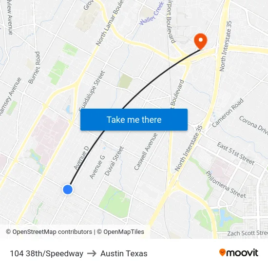 104 38th/Speedway to Austin Texas map