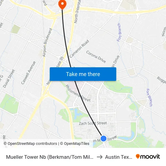 Mueller Tower Nb (Berkman/Tom Miller) to Austin Texas map
