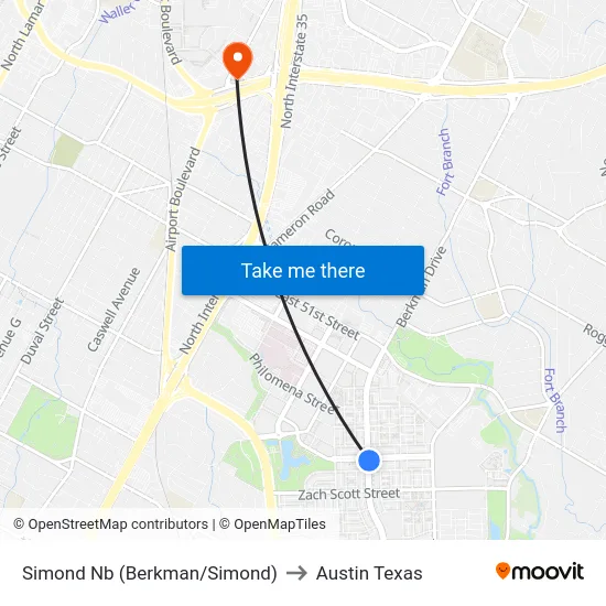 Simond Nb (Berkman/Simond) to Austin Texas map