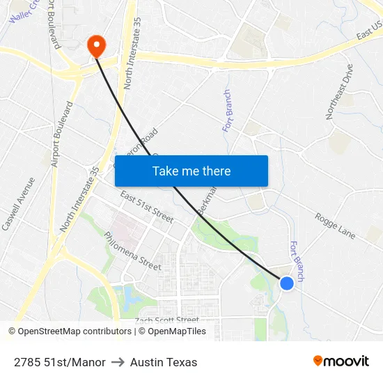 2785 51st/Manor to Austin Texas map