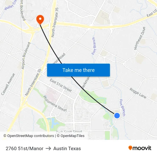 2760 51st/Manor to Austin Texas map