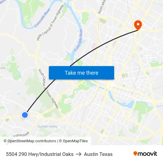 5504 290 Hwy/Industrial Oaks to Austin Texas map