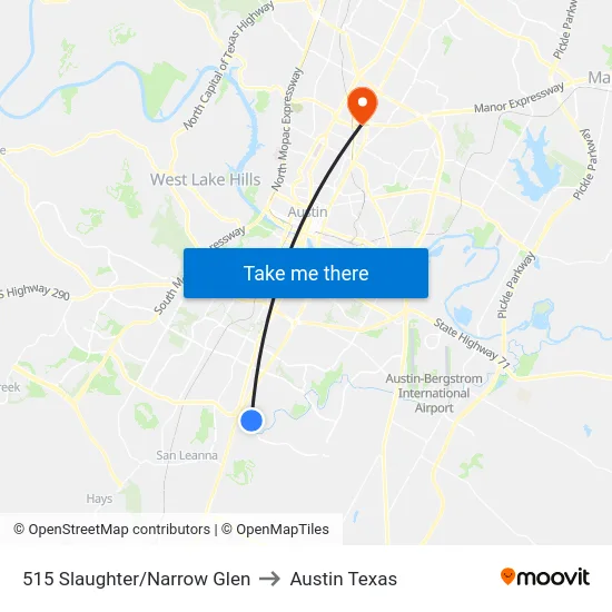 515 Slaughter/Narrow Glen to Austin Texas map