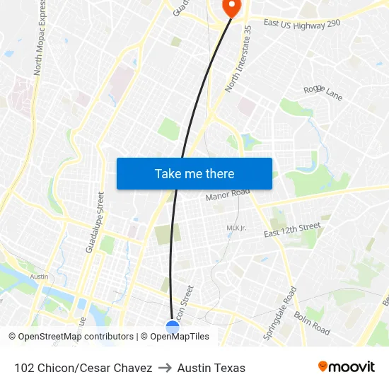 102 Chicon/Cesar Chavez to Austin Texas map