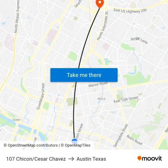 107 Chicon/Cesar Chavez to Austin Texas map