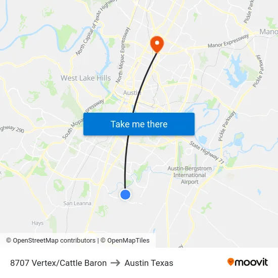 8707 Vertex/Cattle Baron to Austin Texas map