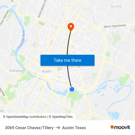 3069 Cesar Chavez/Tillery to Austin Texas map