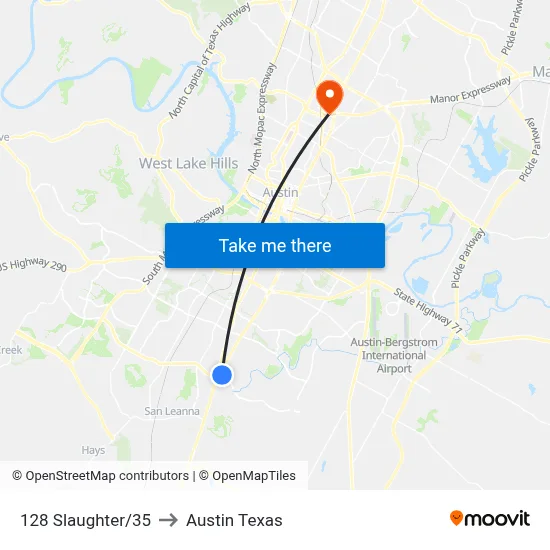 128 Slaughter/35 to Austin Texas map