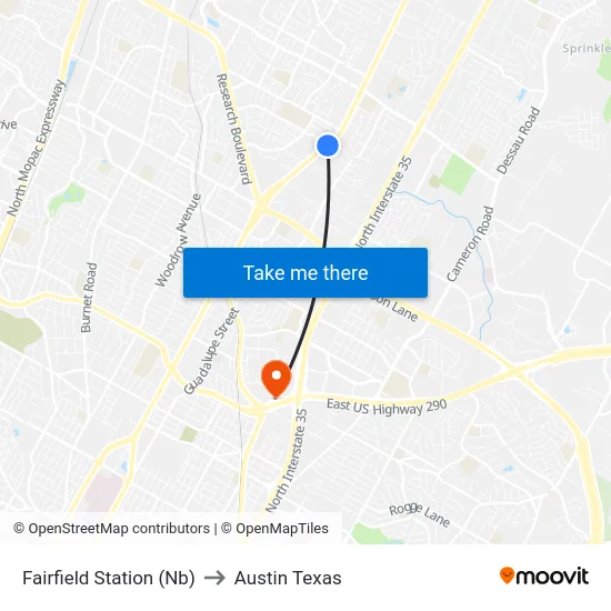 Fairfield Station (Nb) to Austin Texas map