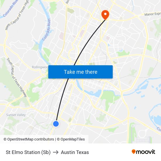 St Elmo Station (Sb) to Austin Texas map