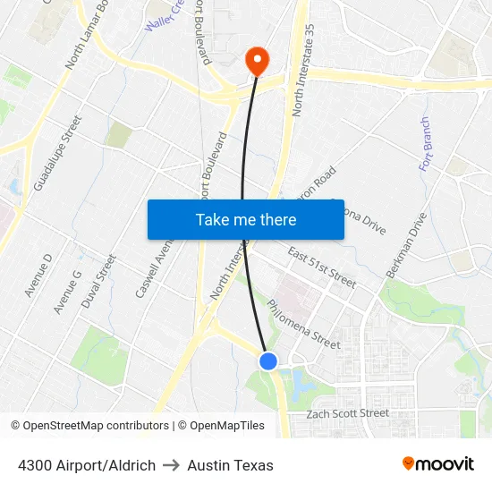 4300 Airport/Aldrich to Austin Texas map