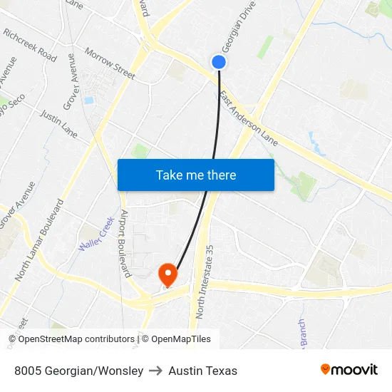 8005 Georgian/Wonsley to Austin Texas map