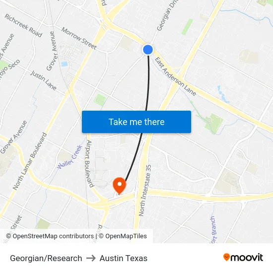 Georgian/Research to Austin Texas map