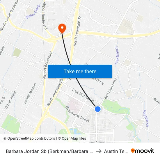 Barbara Jordan Sb (Berkman/Barbara Jordan) to Austin Texas map