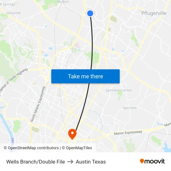 Wells Branch/Double File to Austin Texas map