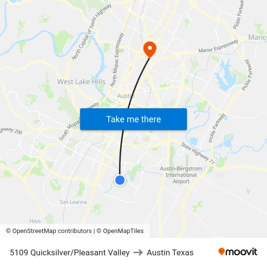 5109 Quicksilver/Pleasant Valley to Austin Texas map