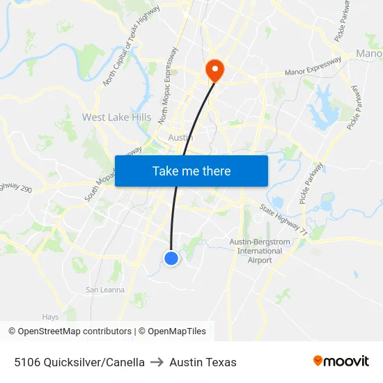 5106 Quicksilver/Canella to Austin Texas map