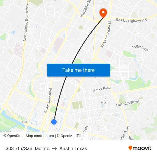 303 7th/San Jacinto to Austin Texas map