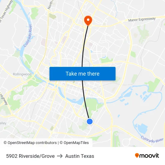 5902 Riverside/Grove to Austin Texas map