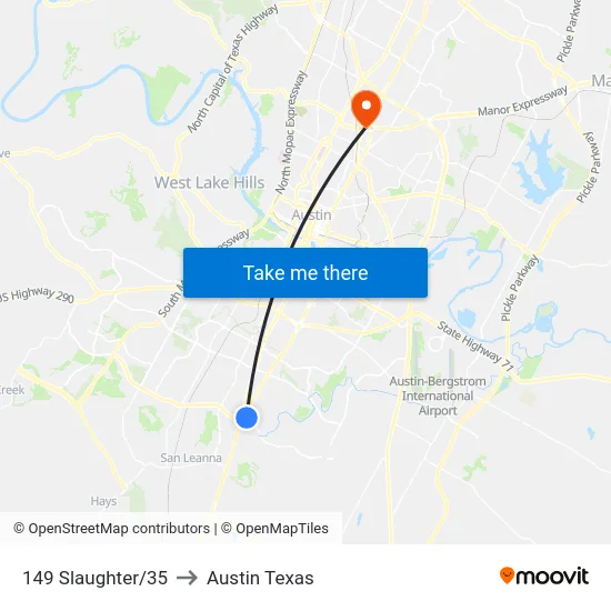 149 Slaughter/35 to Austin Texas map