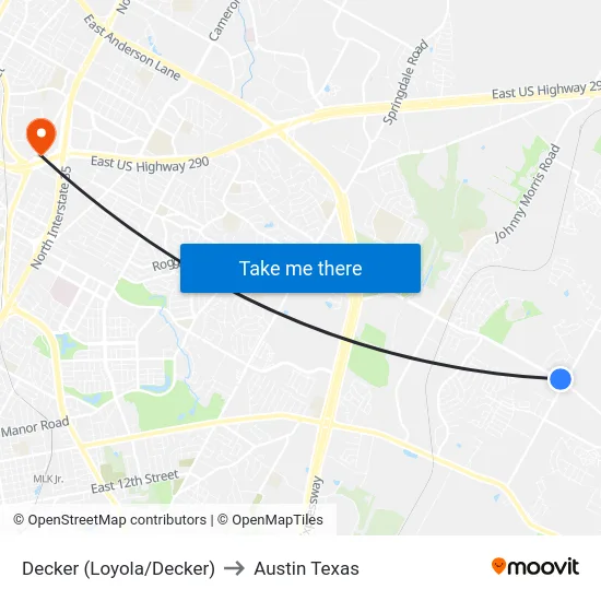 Decker (Loyola/Decker) to Austin Texas map