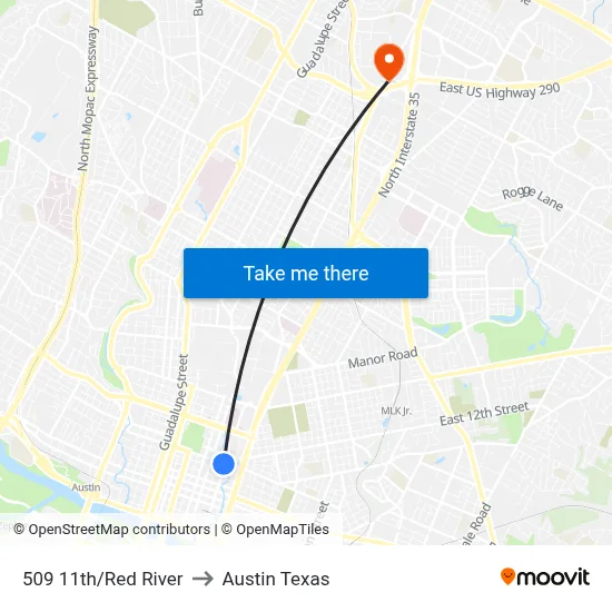 509 11th/Red River to Austin Texas map