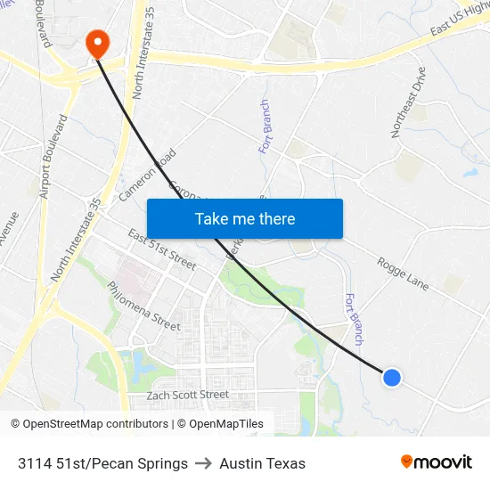 3114 51st/Pecan Springs to Austin Texas map
