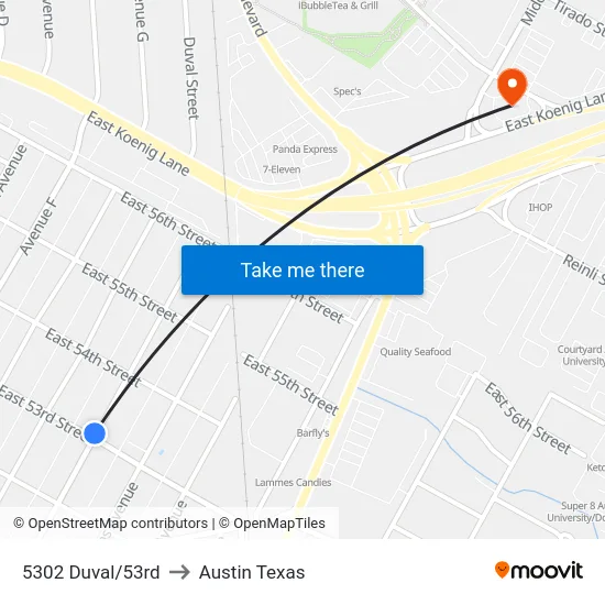 5302 Duval/53rd to Austin Texas map