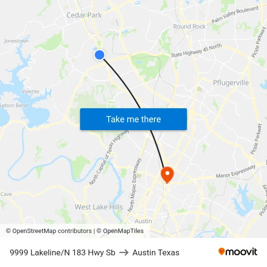 9999 Lakeline/N 183 Hwy Sb to Austin Texas map