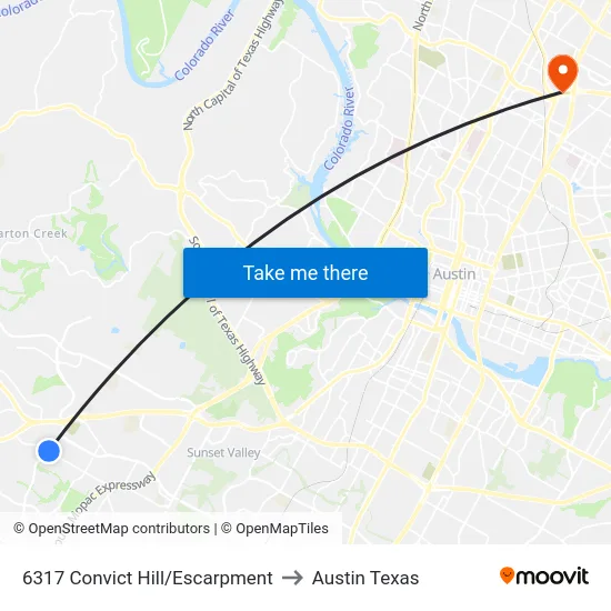 6317 Convict Hill/Escarpment to Austin Texas map