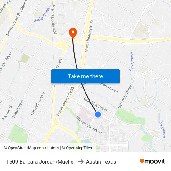 1509 Barbara Jordan/Mueller to Austin Texas map