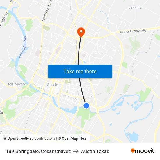 189 Springdale/Cesar Chavez to Austin Texas map