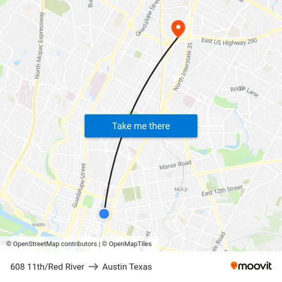 608 11th/Red River to Austin Texas map