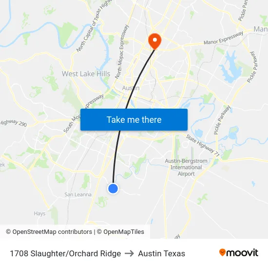 1708 Slaughter/Orchard Ridge to Austin Texas map