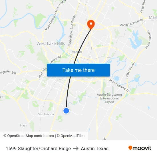 1599 Slaughter/Orchard Ridge to Austin Texas map