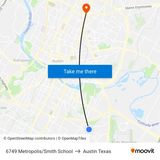 6749 Metropolis/Smith School to Austin Texas map