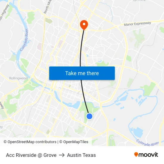 Acc Riverside  @ Grove to Austin Texas map