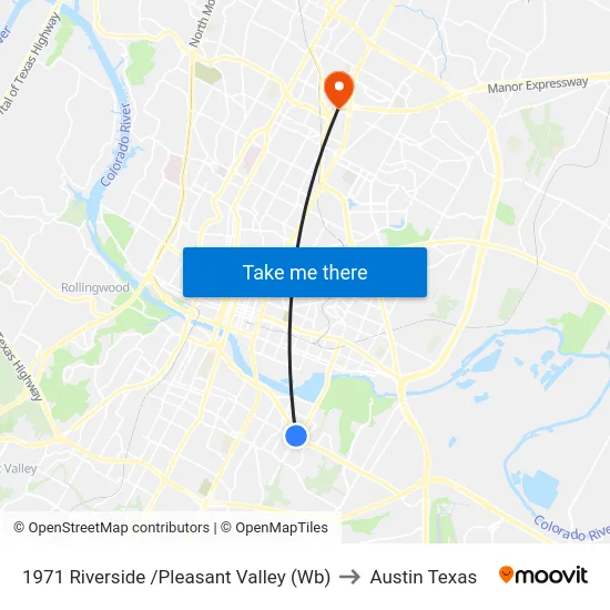 1971 Riverside /Pleasant Valley (Wb) to Austin Texas map