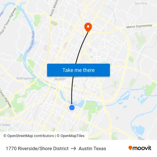 1770 Riverside/Shore District to Austin Texas map