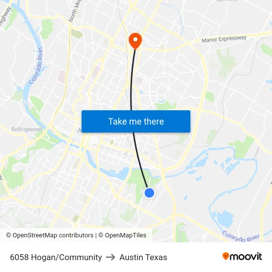 6058 Hogan/Community to Austin Texas map