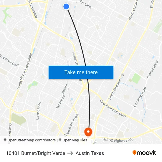 10401 Burnet/Bright Verde to Austin Texas map