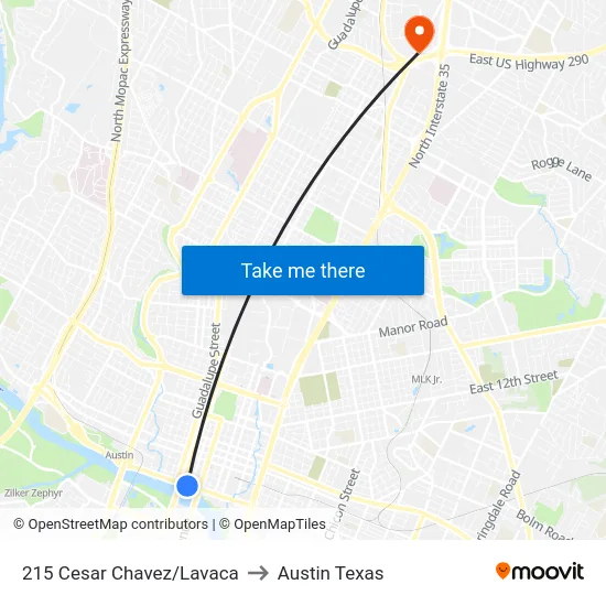 215 Cesar Chavez/Lavaca to Austin Texas map