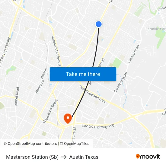 Masterson Station (Sb) to Austin Texas map